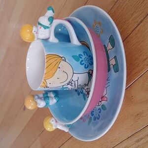 Vintage Rare Colorful Children's Ceramic Dish Set